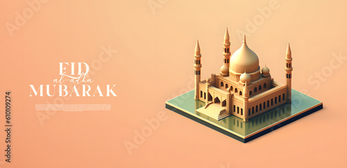 Eid al adha mubarak islamic greeting social media post 3d style, generative ai