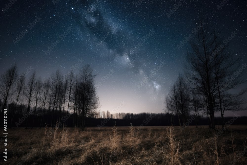 Starry Night Sky with Shimmering Stars in a Rural Area, generative ai