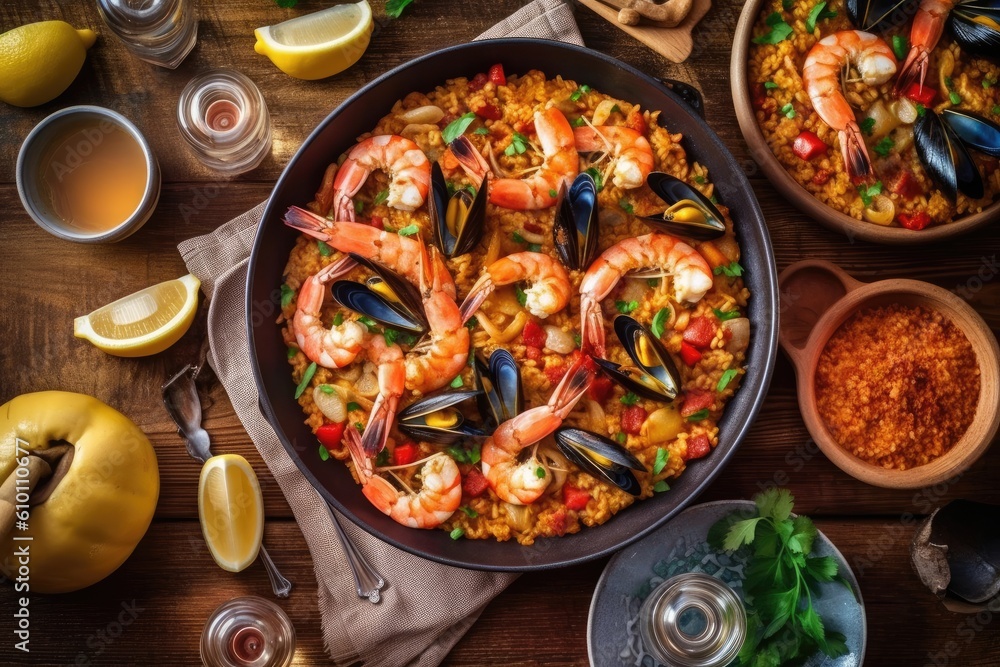 stock photo of Paella ready to eat in the plate Food Photography AI Generated