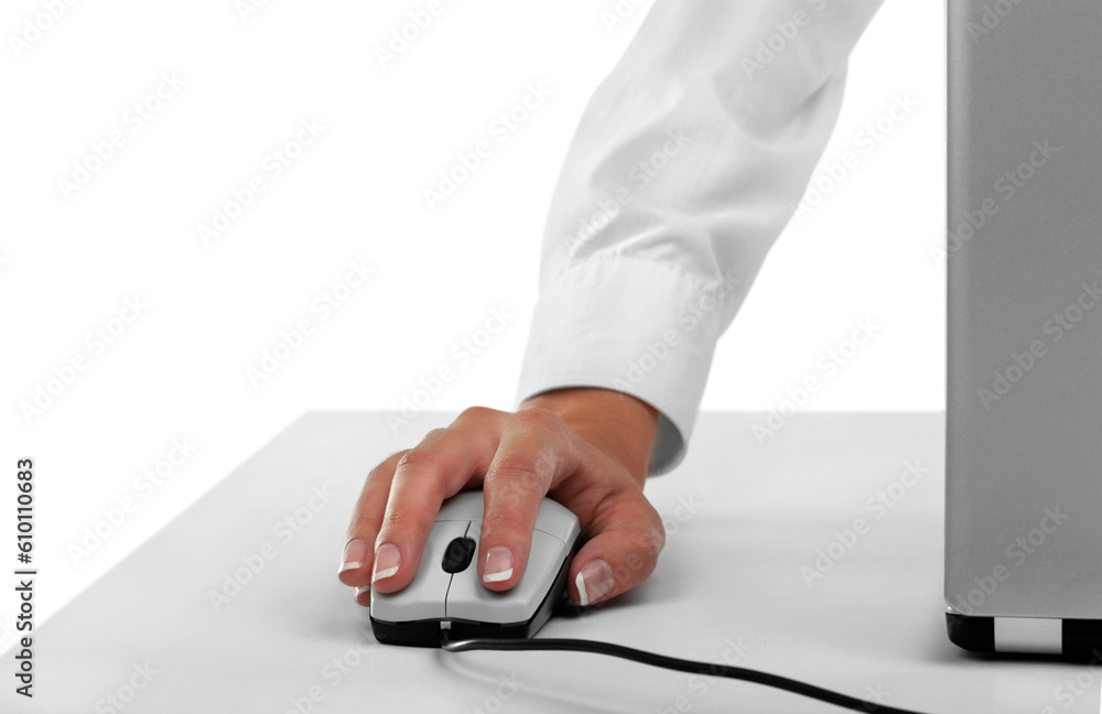 Fototapeta premium Closeup of Woman's Hand Using a Mouse