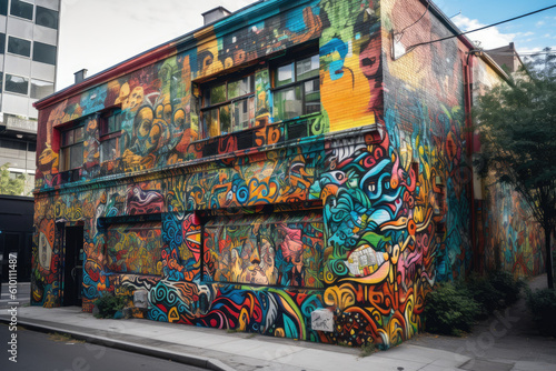 Vibrant Graffiti Mural Depicting Urban Life, generative ai © aicandy