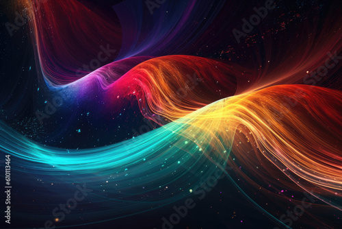 Wavy lines in a cosmic galaxy with bright stars and colorful nebulae in the background  generative ai