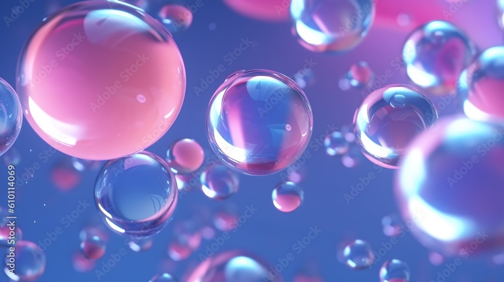Purple pink beauty collagen skin serum and vitamin illustration, generative ai hyaluronic acid molecules background