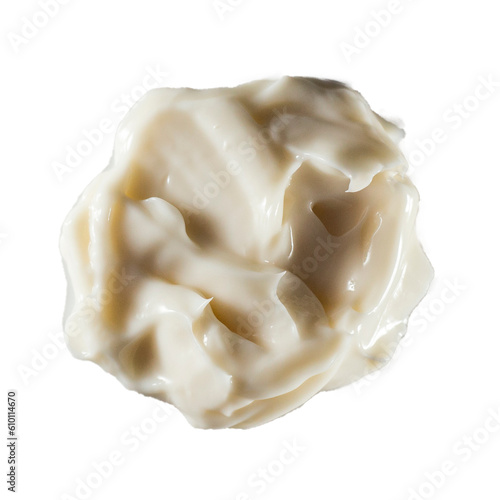 Dense body cream texture on transparent background. The color of the cream is light beige.