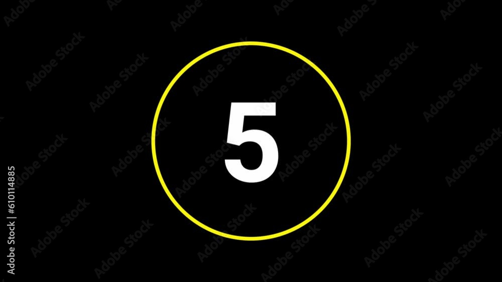Stylish 10 seconds yellow and white countdown timer on black bg. Circle shaped smooth animated indicator. Yellow and white colour on black background. Stylish 10 seconds yellow and white countdown timer on black bg. Circle shaped smooth animated indicator. Yellow and white colour on black background.
