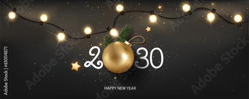 Fototapeta Naklejka Na Ścianę i Meble -  Happy New Year 2030 background with Christmas light and decoration. Celebration background design.