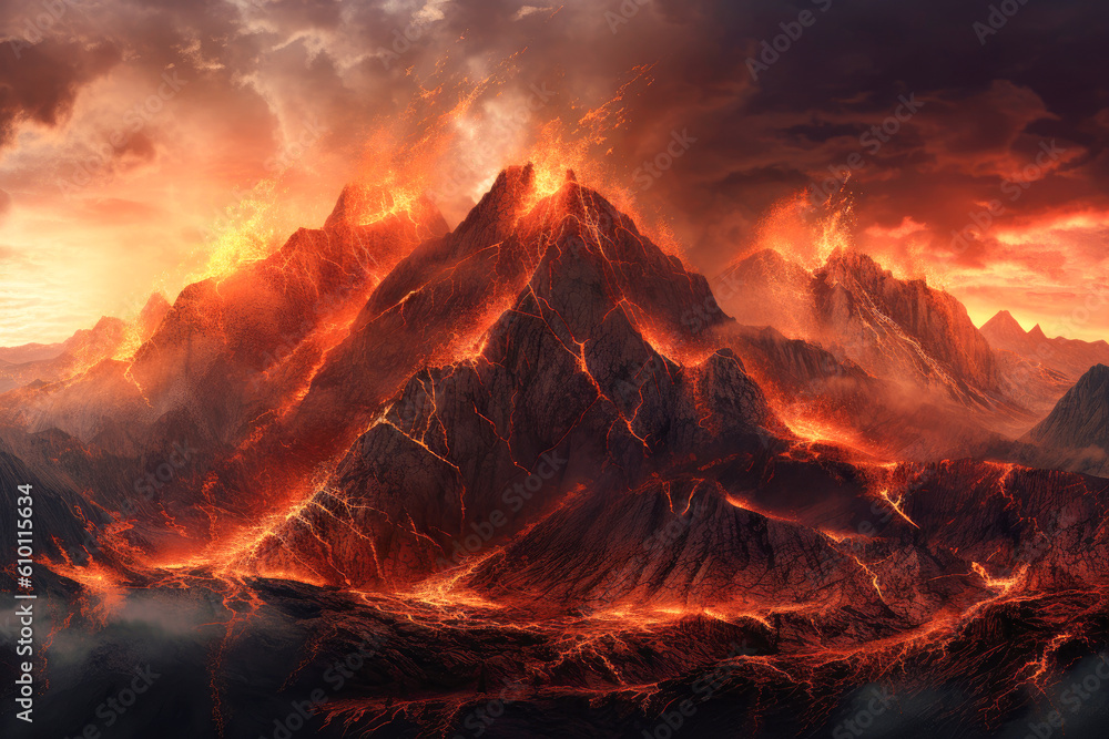 Mountains in hell, flames