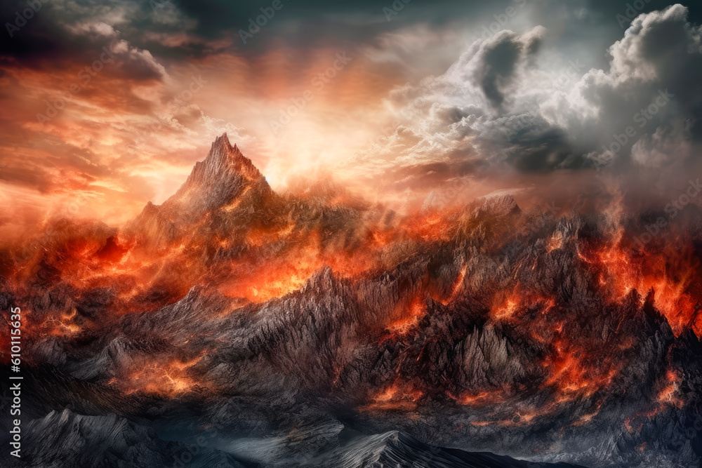 Mountains in hell, flames