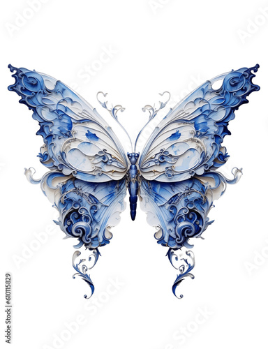 Blue abstract butterfly isolated on transparent background. Generative AI