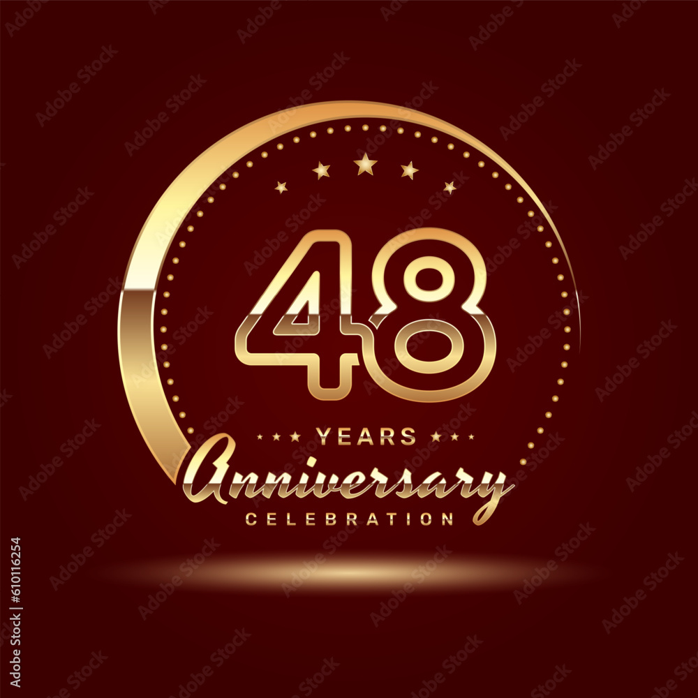 48 year anniversary celebration logo design with a number and golden ring concept, logo vector template