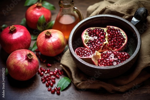 stock photo of pomegranate on the kitchen flat lay Food Photography AI Generated