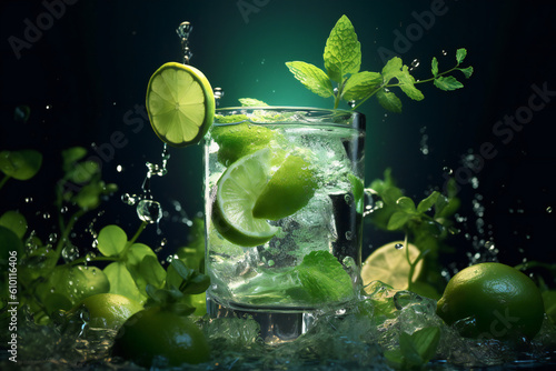 Coctail Drink of Summer Immerse Tropical Oasis, Refreshing Mocktails, Cool Summer Sips, and Sun Glass Ice Fruit  Refreshing, Fruity, Coctails, Drinks,  Citrus, Lemonade, Frozen, Mojito, Generative AI