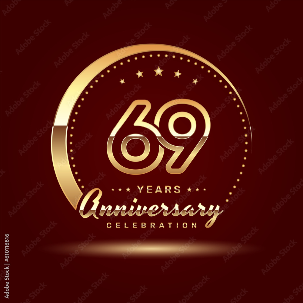 69 year anniversary celebration logo design with a number and golden ring concept, logo vector template 69 year anniversary celebration logo design with a number and golden ring concept, logo vector template