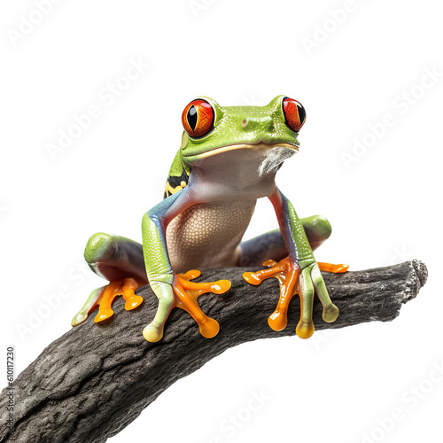 Papier peint portrait of red eyed tree frog on a branch, isolated, generative ai