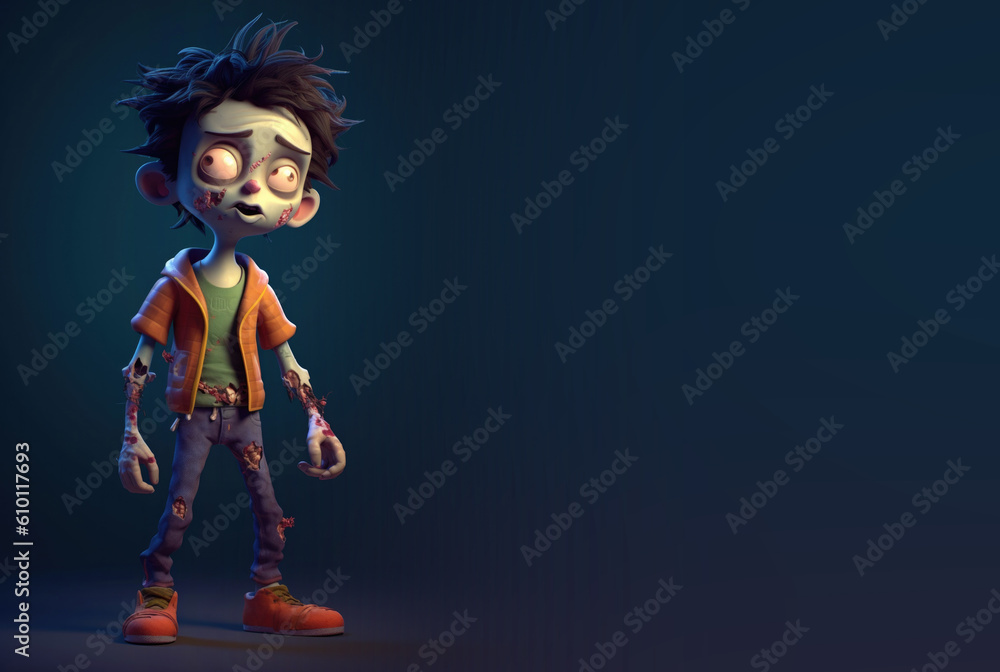 Obraz premium Cute Cartoon Zombie Monster Character for Halloween. Generative AI