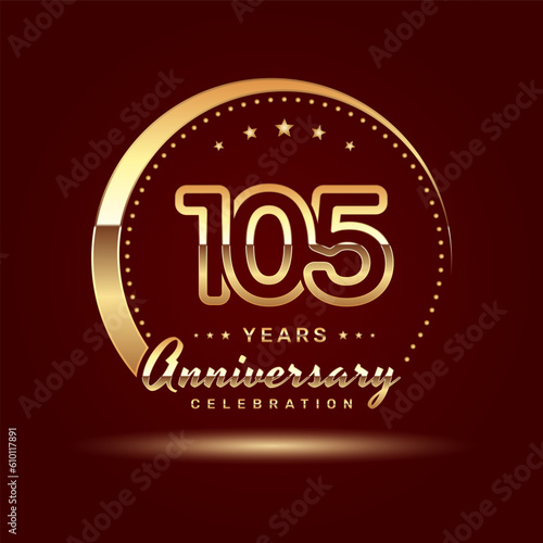 105 year anniversary celebration logo design with a number and golden ring concept, logo vector template