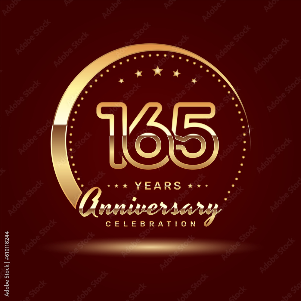 165 year anniversary celebration logo design with a number and golden ring concept, logo vector template