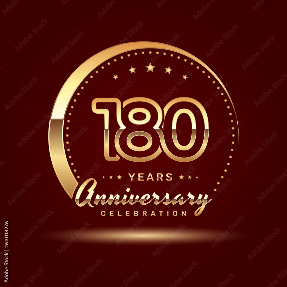 180 year anniversary celebration logo design with a number and golden ring concept, logo vector template