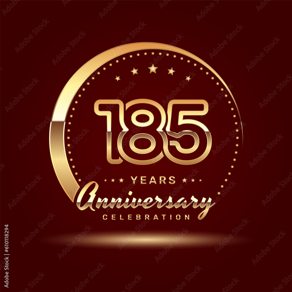 185 year anniversary celebration logo design with a number and golden ring concept, logo vector template