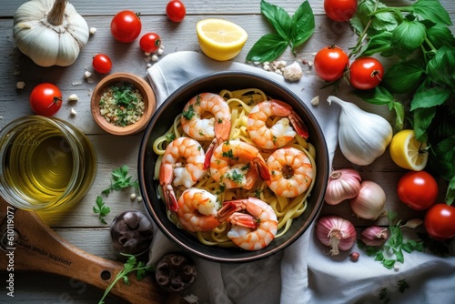 stock photo of Shrimp Scampi ready to eat in the plate Food Photography AI Generated photo