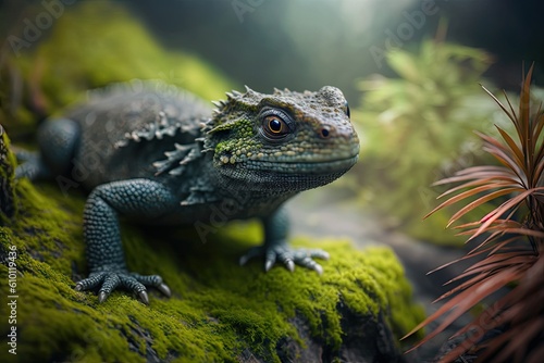 Tilt shift close up of a Tuatara forest New Zealand. Generative AI AIG15. photo