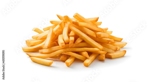 Crisp French fries isolated on white background. Generative AI