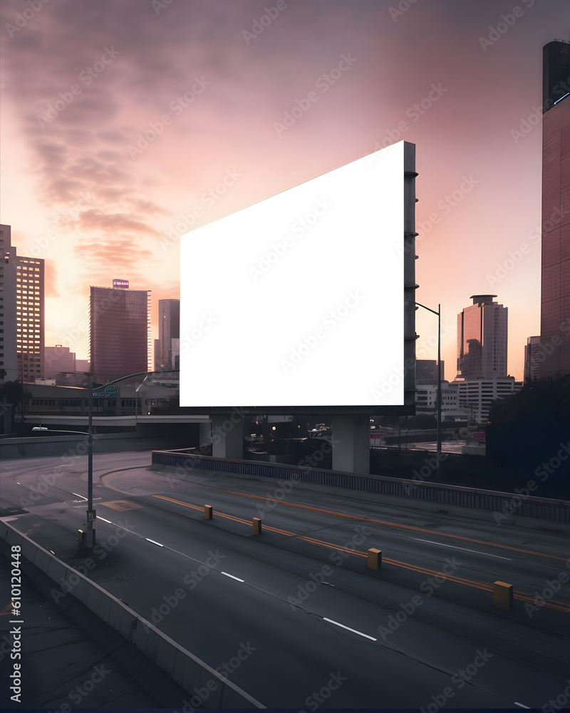 Blank space billboard in a modern city sunset - Template design theme - Generative AI Blank space billboard in a modern city sunset - Template design theme - Generative AI