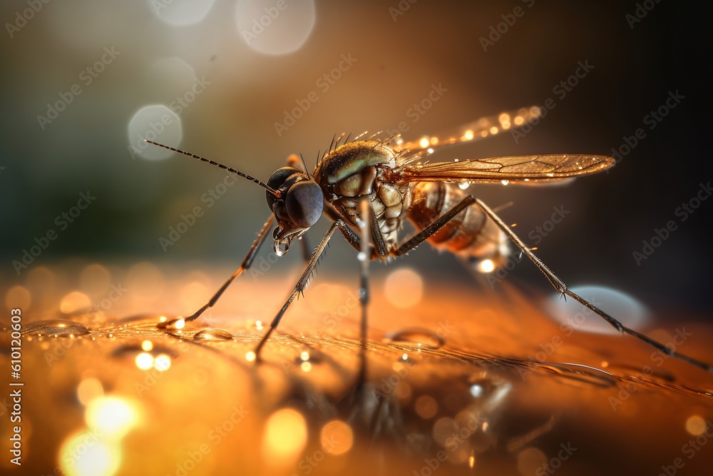A close up of a mosquito sitting on a drop A close up of a mosquito sitting on a drop