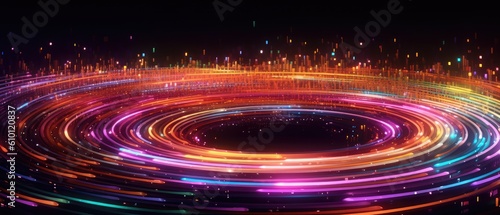 Colorful light trail behind the dark background