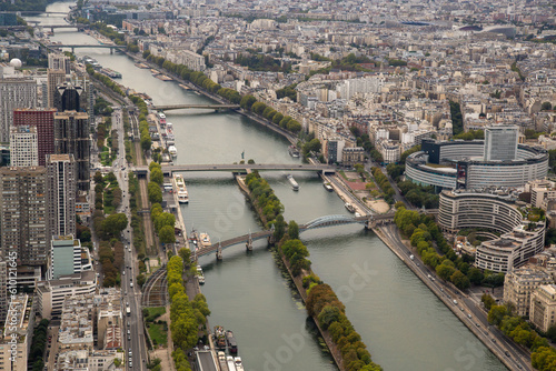 View of the Seine River from the top of the Eiffel Tower