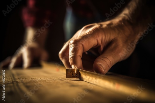 Close up of the hands of a carpenter working.Generative AI  photo