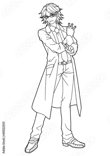 Illustration for coloring book of boy in cartoon style (full body)