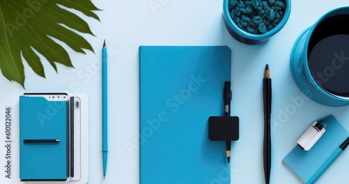 White office desk laptop with a tablet flat lay