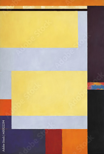 An art composition of colored rectangle blocks, created in two digital painting programs, using graphics tablet and stylus. Stylistically similar to mid-20th Century abstract expressionist artists.