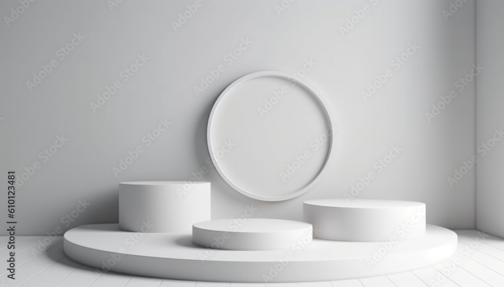A 3D white podium decorated. Productive AI. A 3D white podium decorated. Productive AI.