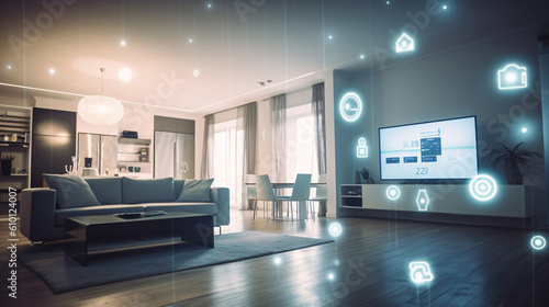 The concept of the Internet of Things with an image of a smart home, featuring various connected devices and appliances AI 