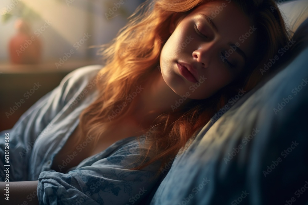 Tired female office worker takes a little nap on a break from work. Ai generated. Tired female office worker takes a little nap on a break from work. Ai generated.