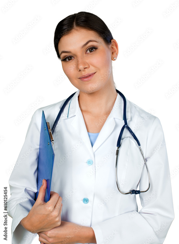 Female Doctor Standing with File Folder - Isolated Female Doctor Standing with File Folder - Isolated