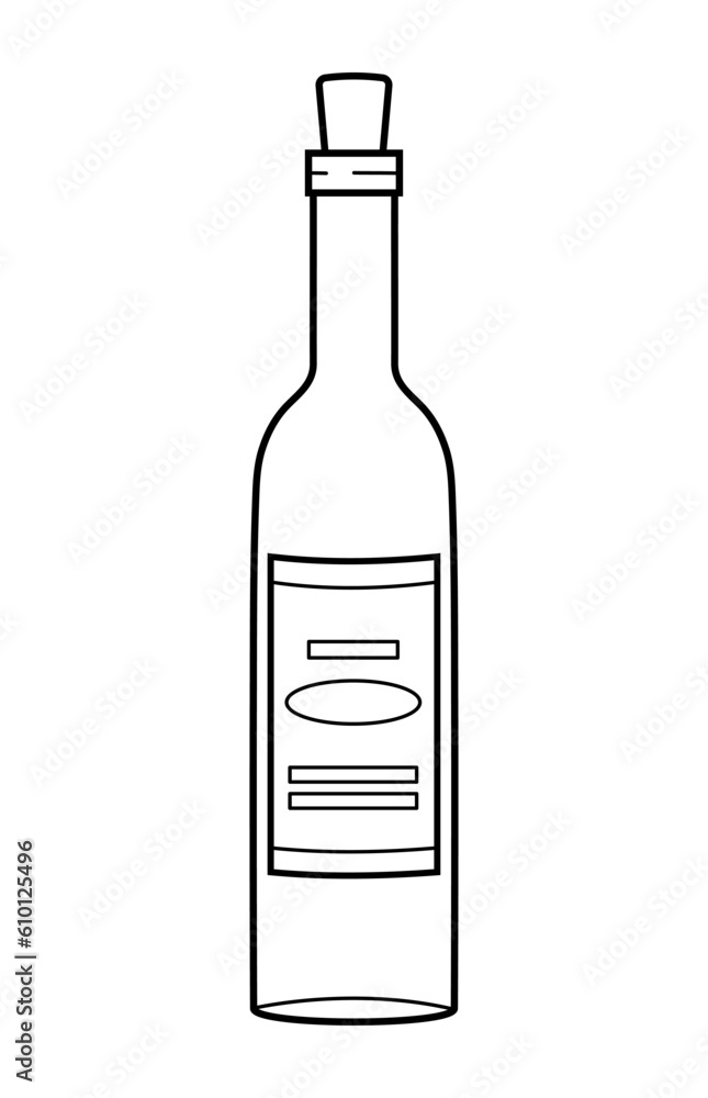 Bottle of wine with cork. Alcoholic drink bottle icon in hand drawn doodle line style. Bottle of wine with cork. Alcoholic drink bottle icon in hand drawn doodle line style.