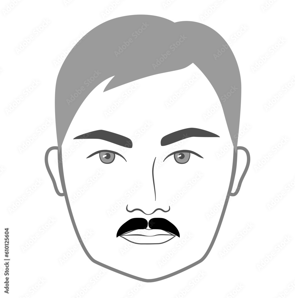 Natural mustache Scruffy Beard style men face illustration Facial hair. Vector grey black portrait male Fashion template flat barber set. Stylish hairstyle isolated outline on white background.