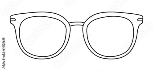 Round frame glasses fashion accessory illustration. Sunglass front view for Men, women, unisex silhouette style, flat rim spectacles eyeglasses with lens sketch style outline isolated on white