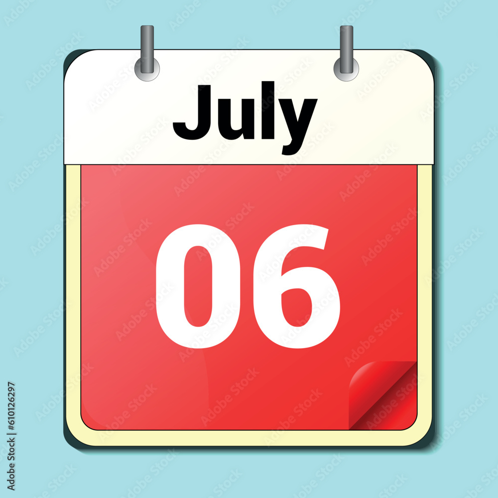 day on the calendar, vector image format, JULY 6 day on the calendar, vector image format, JULY 6