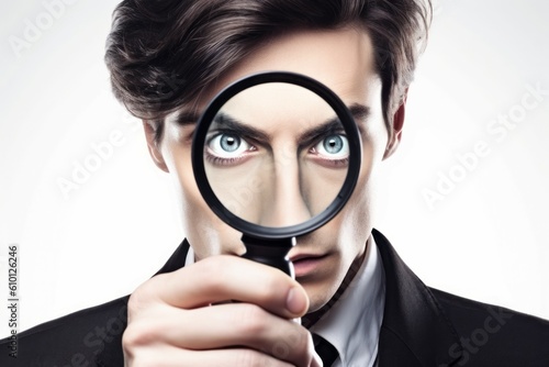 A man with a magnifying glass. Investigation concept. AI generated, human enhanced