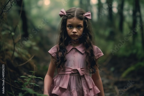 Zombie girl or baby monster in the forest, horror concept. AI generated, human enhanced