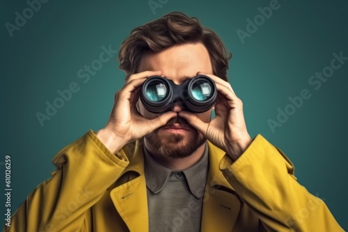 Man with binoculars. Surveillance concept. AI generated, human enhanced