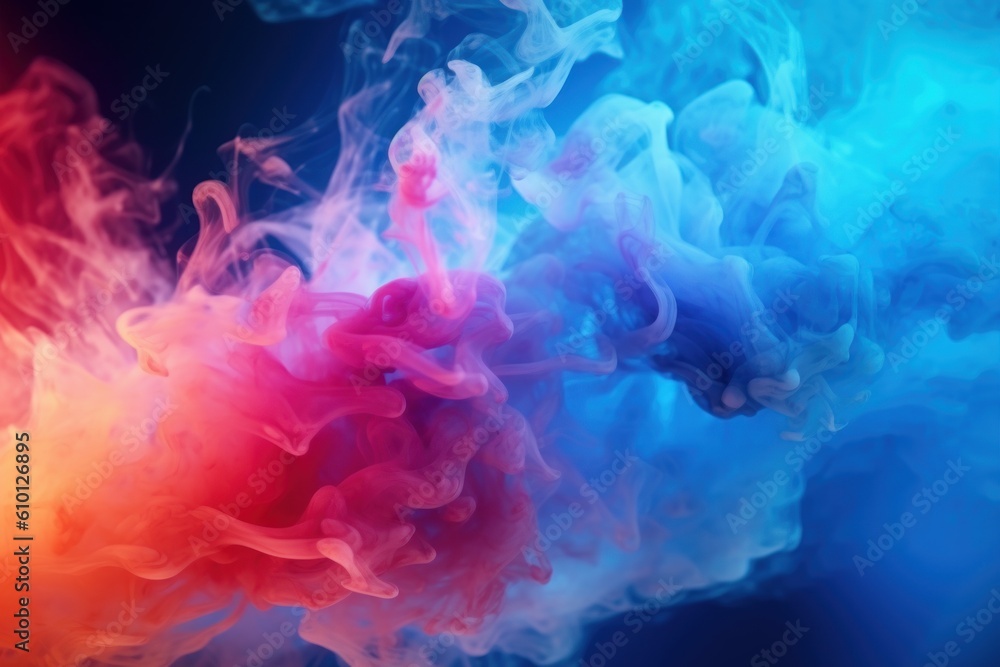 Artificial smoke in red-blue light on black background in darkness -Generative AI Artificial smoke in red-blue light on black background in darkness -Generative AI