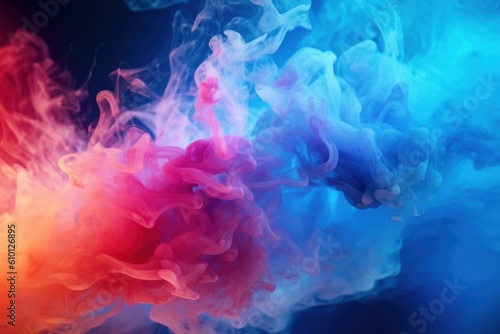 Artificial smoke in red-blue light on black background in darkness -Generative AI