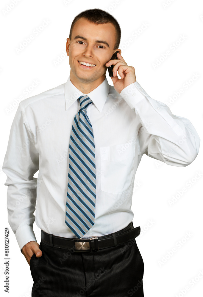 Businessman Talking on the Phone with Hand in Pocket - Isolated Businessman Talking on the Phone with Hand in Pocket - Isolated