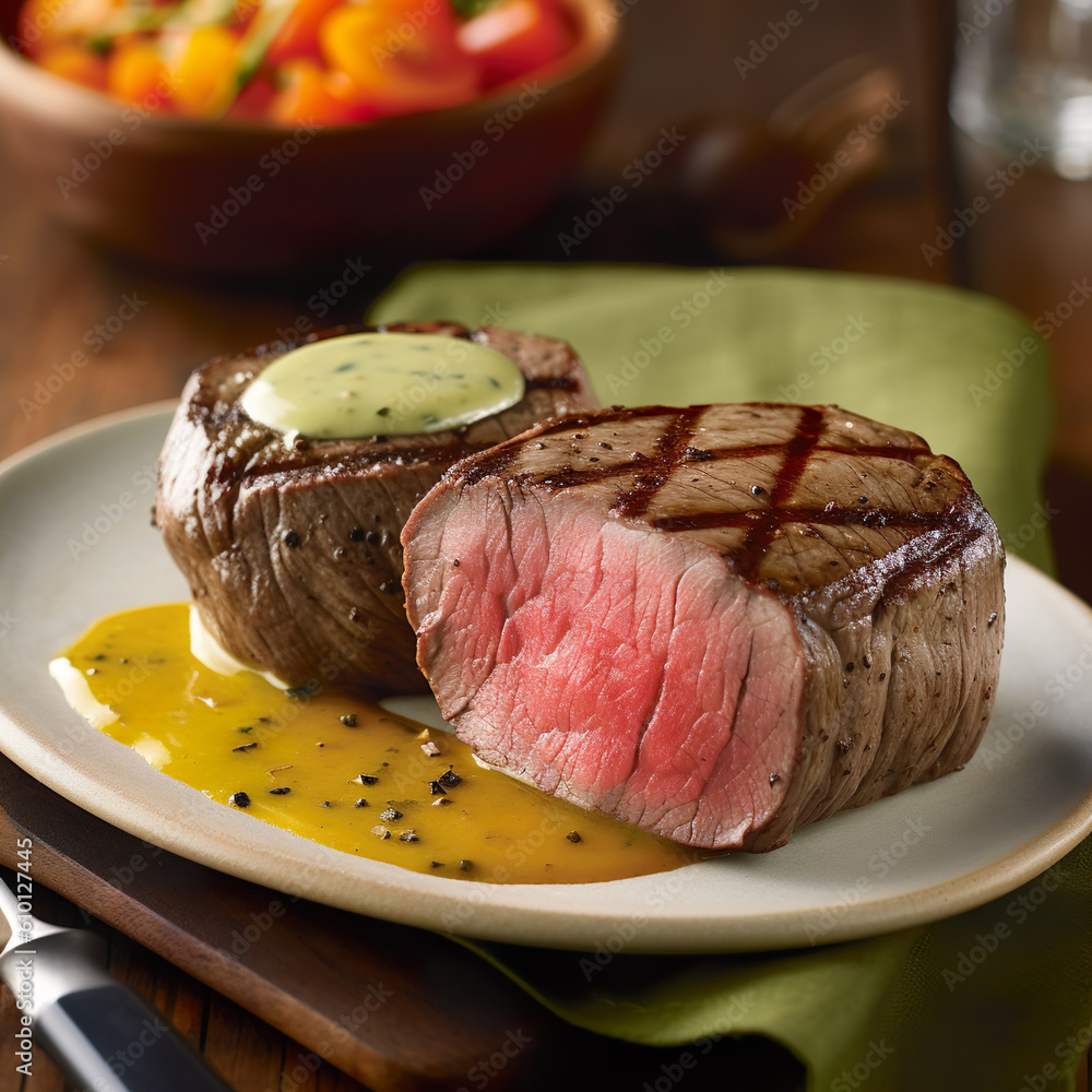 Rinderfilet mit grünem Pfeffer. Saftiges Rinderfiletsteak, das mit ...