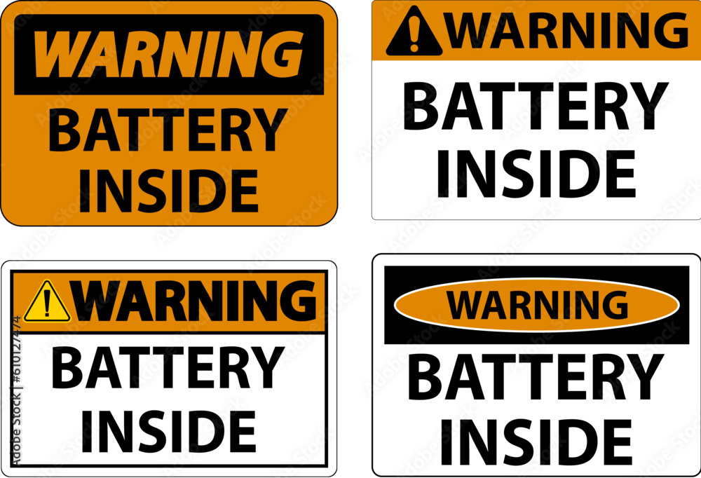 Warning Sign Battery Inside On White Background Warning Sign Battery Inside On White Background